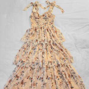 LULUS Flirtatious Floral Mesh Bustier Midi Dress